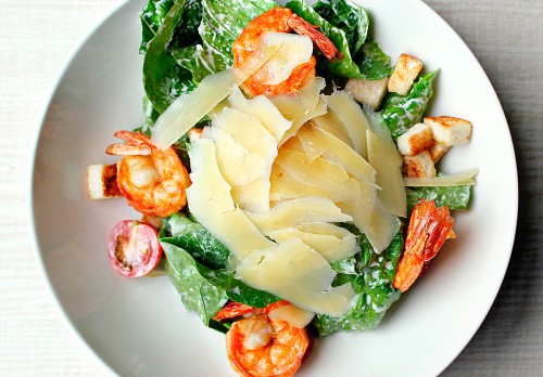 Ceasar salad with tiger prawns