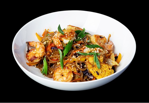 Glass noodles with tiger prawns