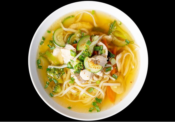 Chicken soup with Udon noodles