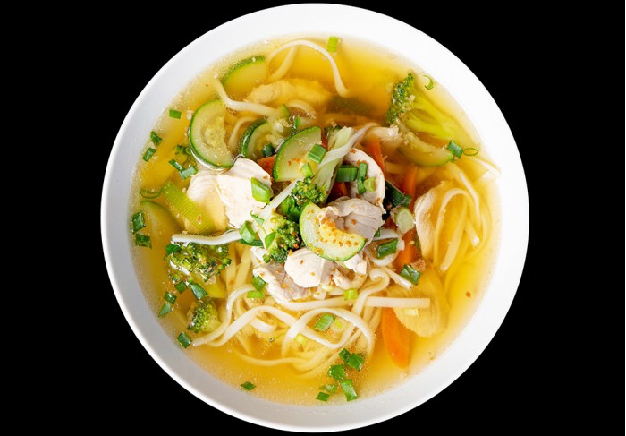 Chicken soup with Udon noodles