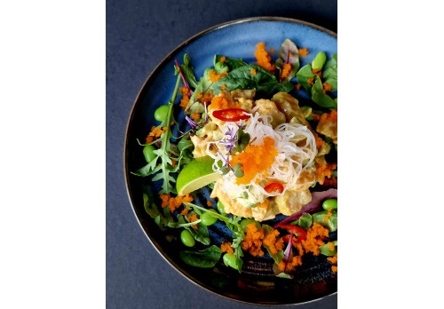 Warm salad with crispy tiger prawn