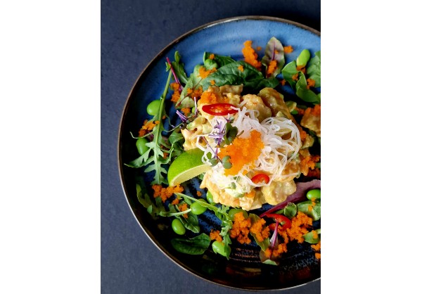 Warm salad with crispy tiger prawn