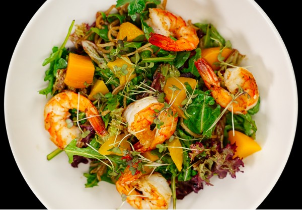 Fresh salad with tiger prawns