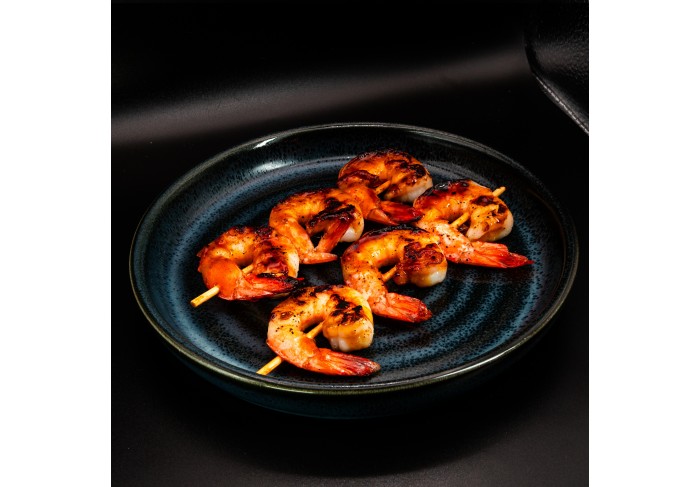 Grilled Tiger Prawns on skewers in teriyaki souce